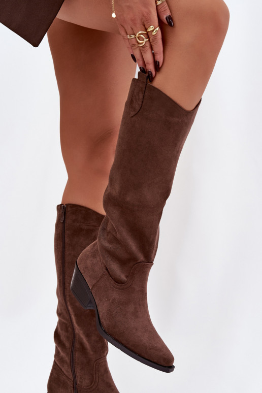 Botas de vaquero marrones de ante sintético con tacón Esmira
