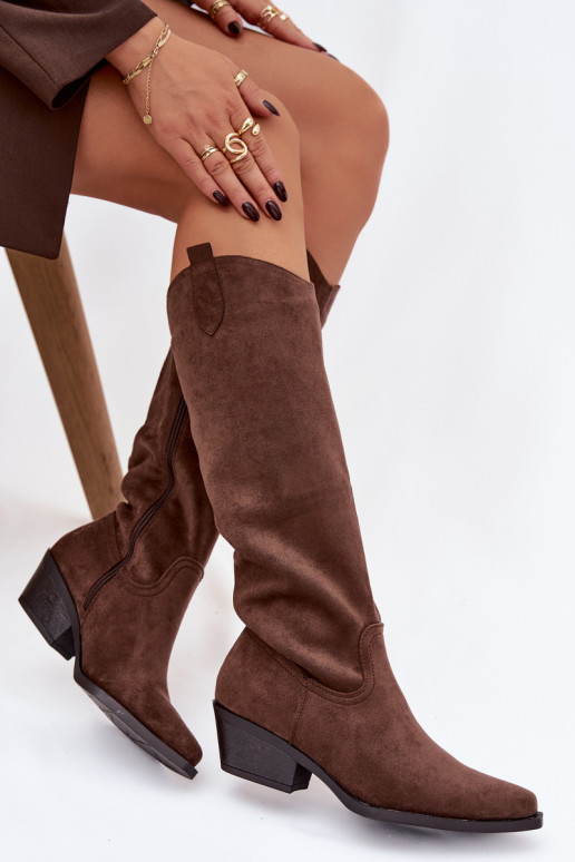 Botas de vaquero marrones de ante sintético con tacón Esmira