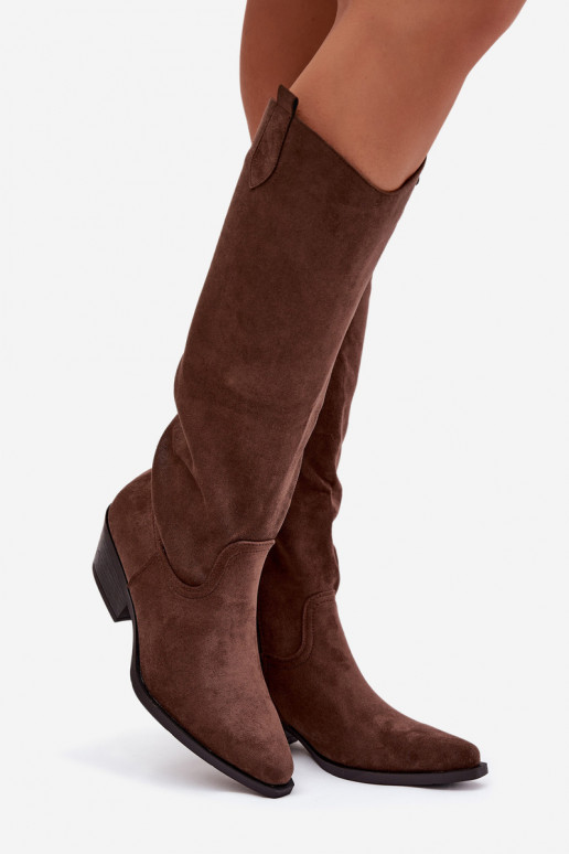 Botas de vaquero marrones de ante sintético con tacón Esmira