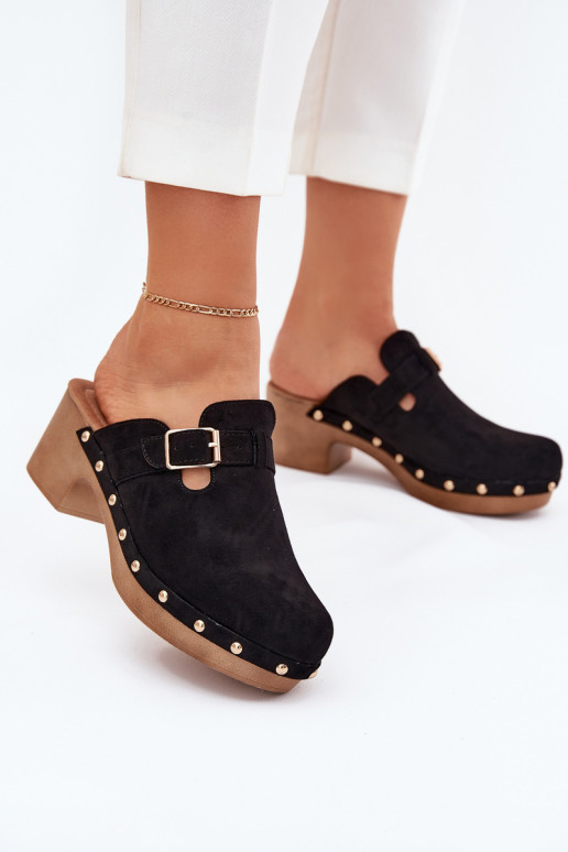 Zuecos negros de mujer con tacones y hebillas Veldexina