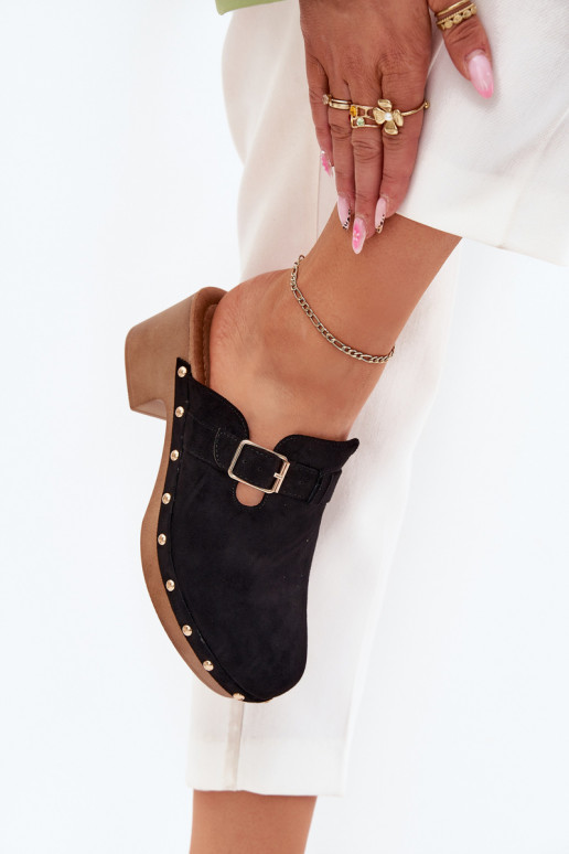 Zuecos negros de mujer con tacones y hebillas Veldexina