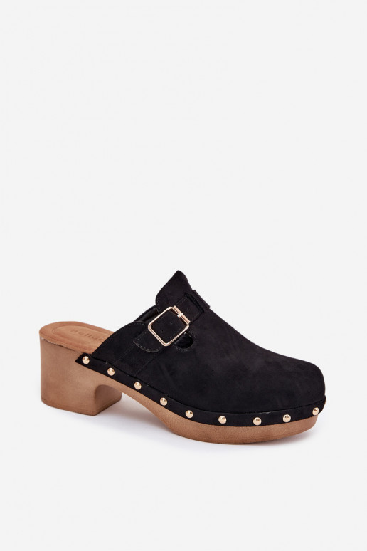 Zuecos negros de mujer con tacones y hebillas Veldexina