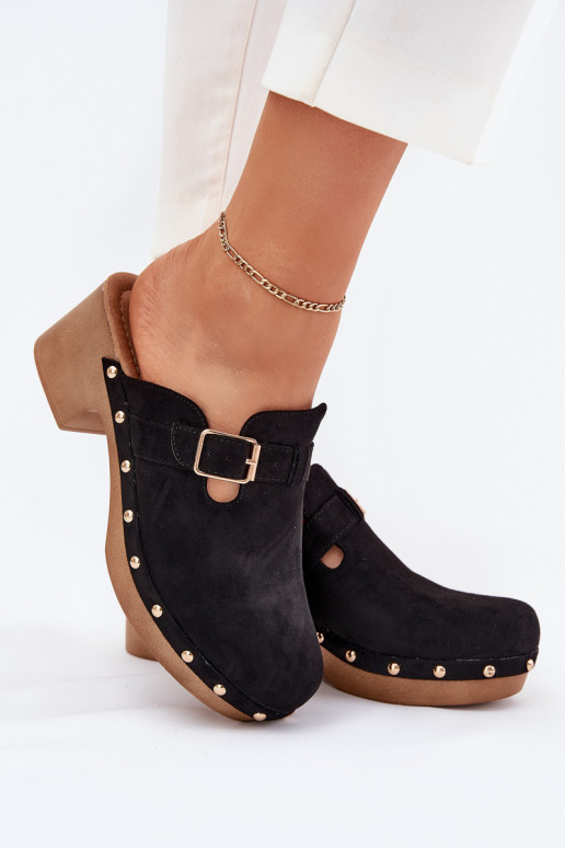 Zuecos negros de mujer con tacones y hebillas Veldexina