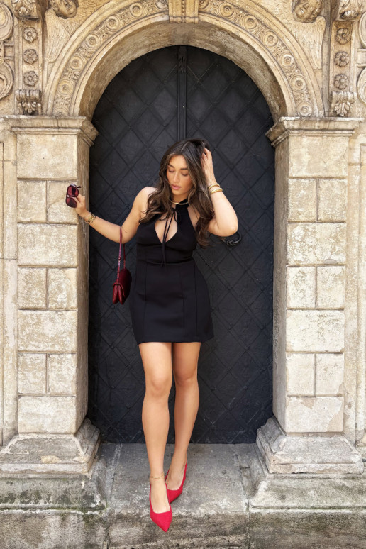 Sandalias de mujer con tacones delgados en ante rojo Saria