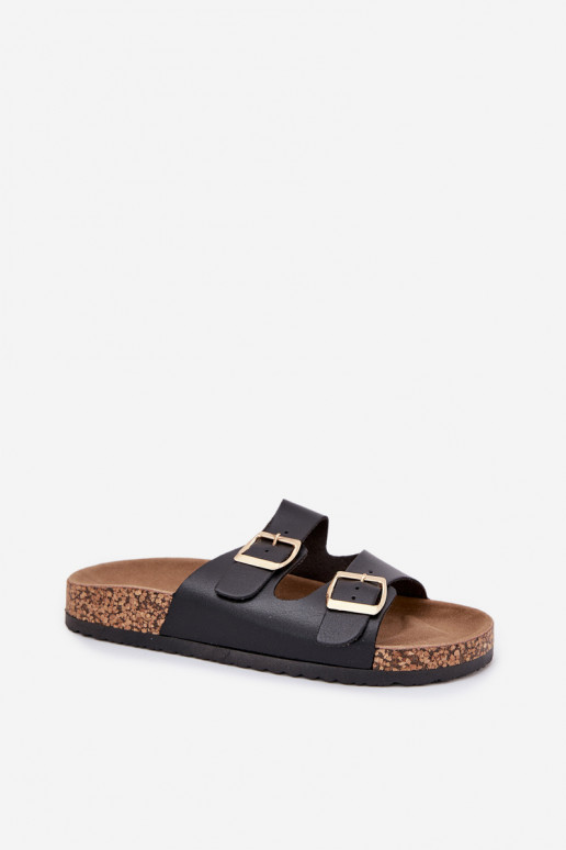 Zapatillas negras para mujer con hebillas de cuero sintético Iskira