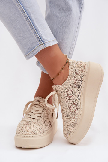 Zapatos casual beige con plataforma y motivos de encaje Evalora