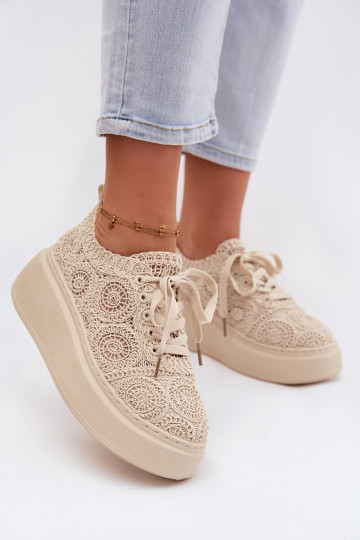 Zapatos casual beige con plataforma y motivos de encaje Evalora 2