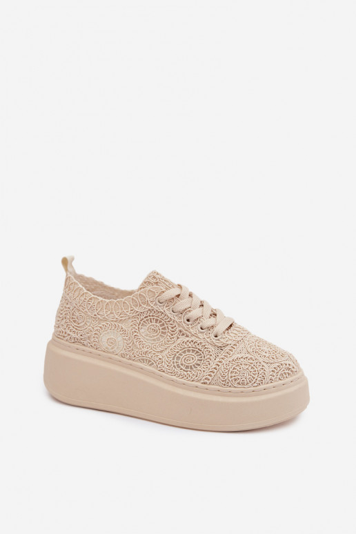 Zapatos casual beige con plataforma y motivos de encaje Evalora