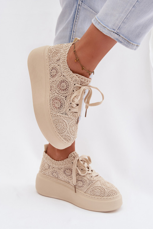 Zapatos casual beige con plataforma y motivos de encaje Evalora