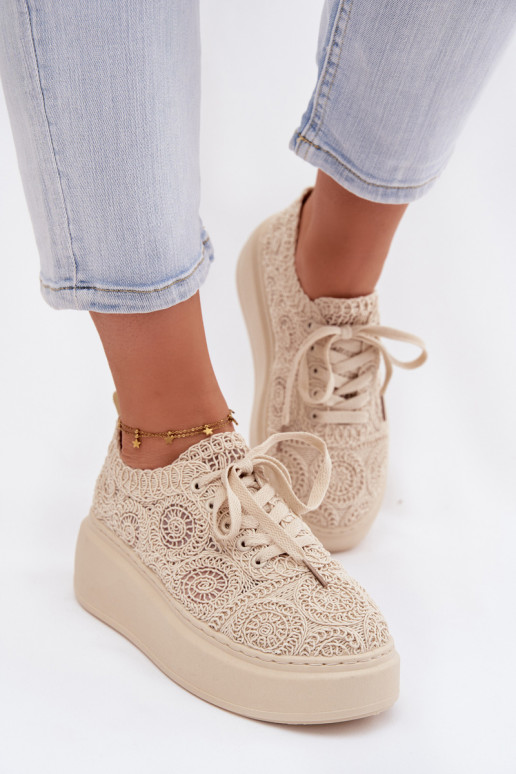 Zapatos casual beige con plataforma y motivos de encaje Evalora