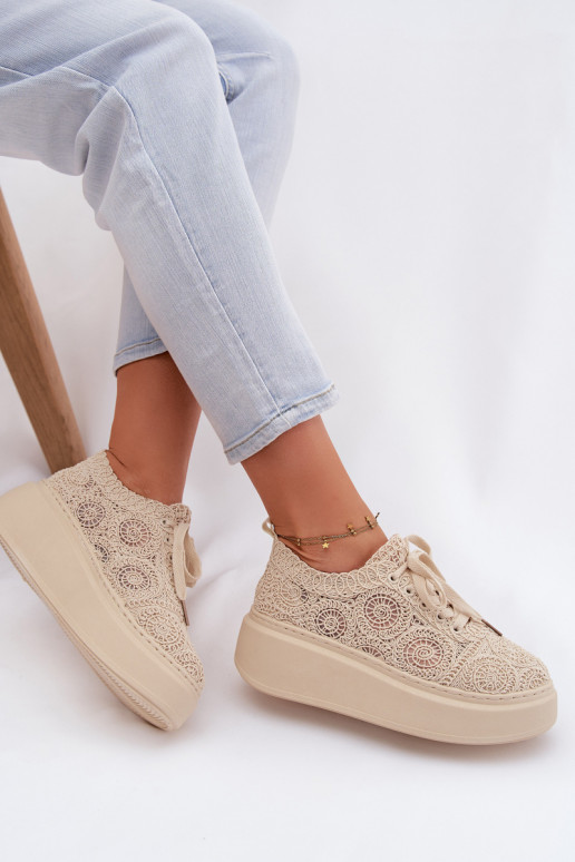 Zapatos casual beige con plataforma y motivos de encaje Evalora