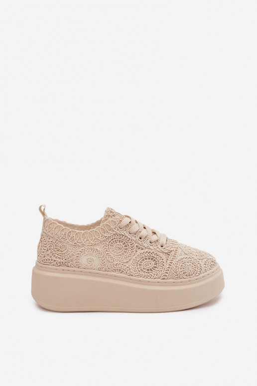 Zapatos casual beige con plataforma y motivos de encaje Evalora