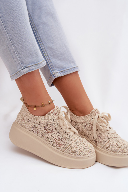 Zapatos casual beige con plataforma y motivos de encaje Evalora