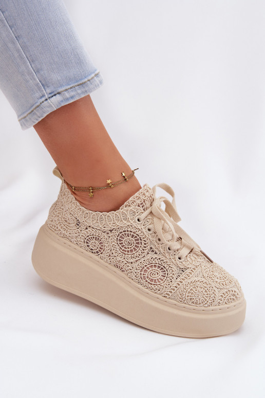 Zapatos casual beige con plataforma y motivos de encaje Evalora