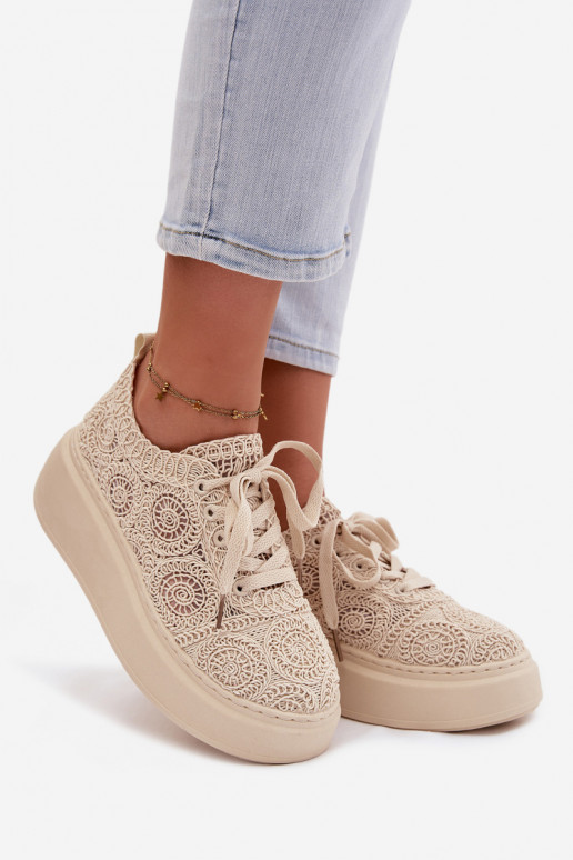 Zapatos casual beige con plataforma y motivos de encaje Evalora