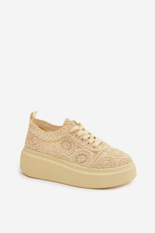 Zapatos casual amarillos con plataforma y motivos de encaje Evalora