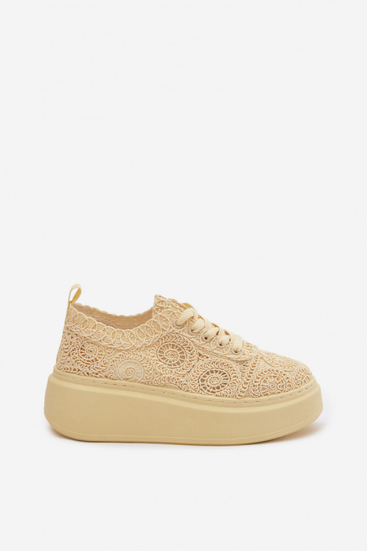 Zapatos casual amarillos con plataforma y motivos de encaje Evalora