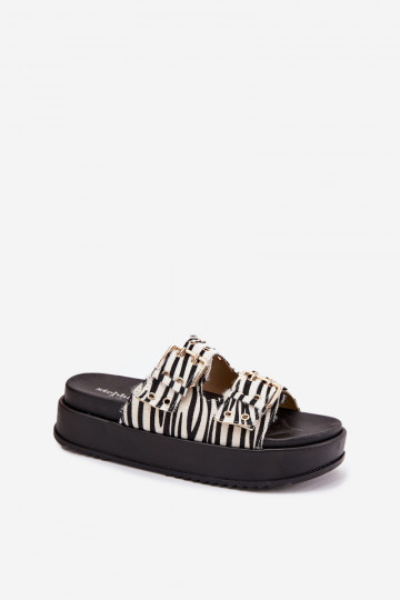 Zapatillas doradas para mujer con hebillas y plataforma Zebra Virvania