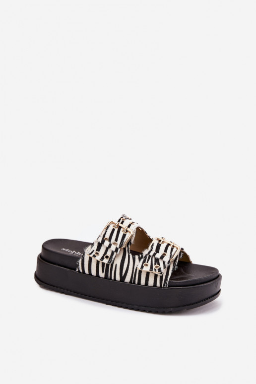 Zapatillas doradas para mujer con hebillas y plataforma Zebra Virvania