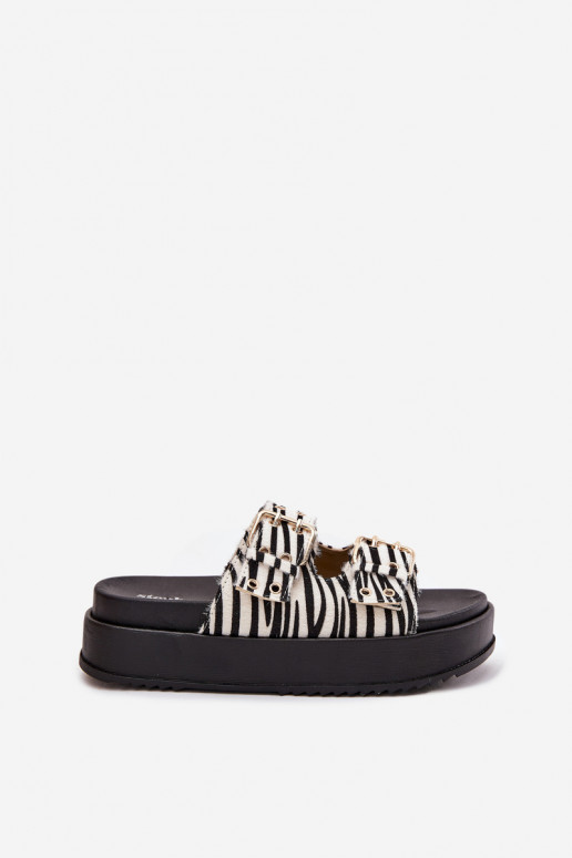 Zapatillas doradas para mujer con hebillas y plataforma Zebra Virvania
