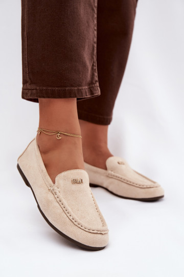 Mocasines beiges para mujer con detalles dorados Sarivelle