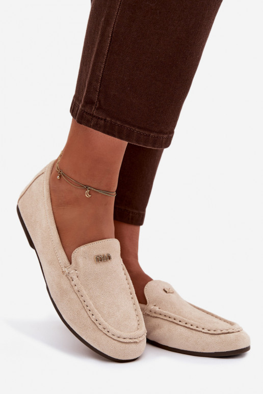 Mocasines beiges para mujer con detalles dorados Sarivelle