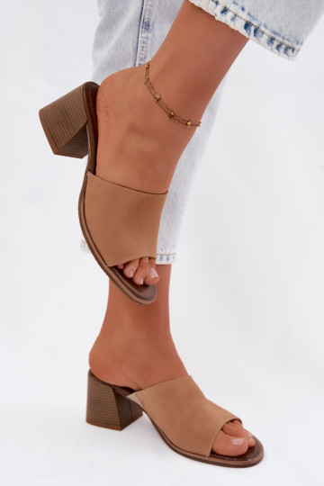 Zapatillas de tacón de ante sintético beige para mujer Zazoo 2