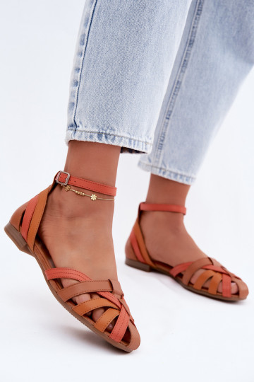 Sandalias de mujer marrón anaranjado con tacones anchos y tiras Tai turiciejka P7539-18 2