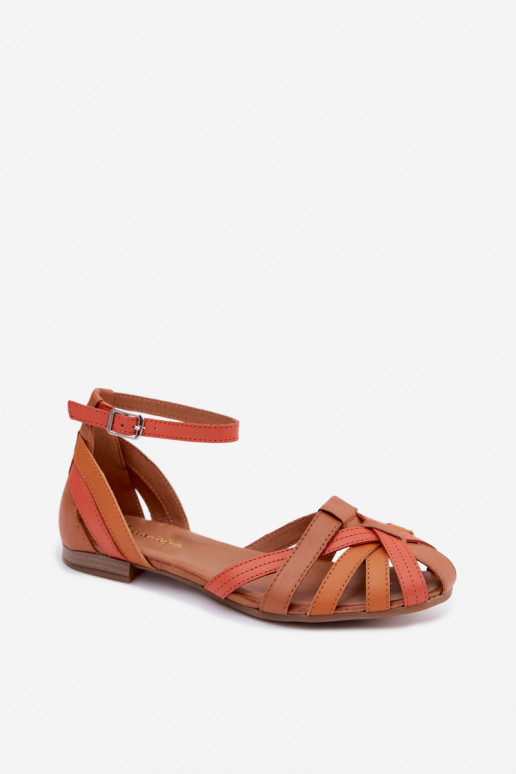 Sandalias de mujer marrón anaranjado con tacones anchos y tiras Tai turiciejka P7539-18