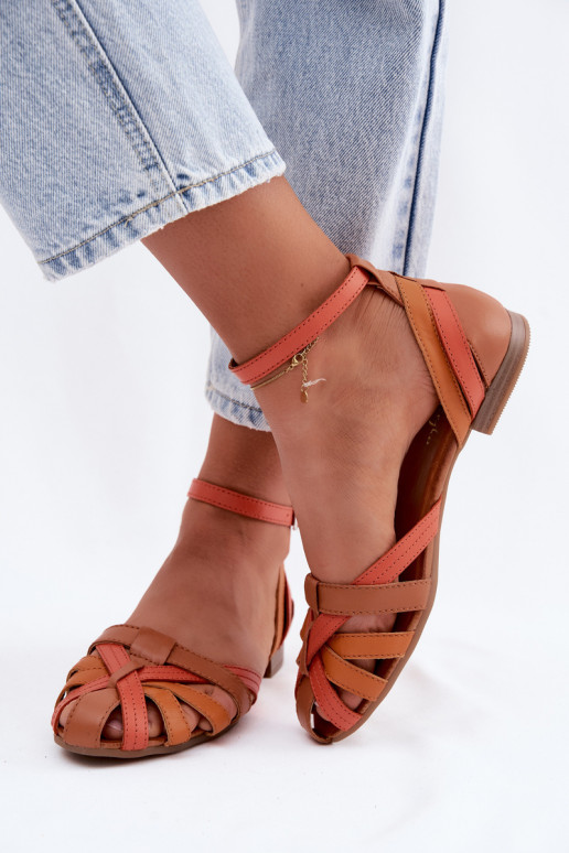 Sandalias de mujer marrón anaranjado con tacones anchos y tiras Tai turiciejka P7539-18