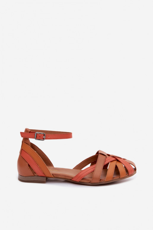 Sandalias de mujer marrón anaranjado con tacones anchos y tiras Tai turiciejka P7539-18