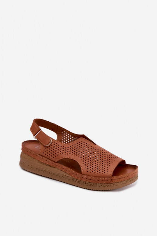 Sandalias de mujer marrón perforadas con plataforma Tai turiciejka L4494-29
