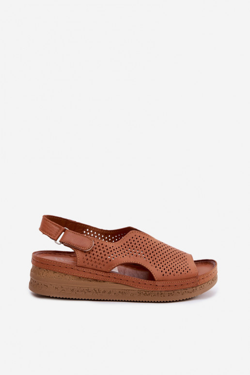 Sandalias de mujer marrón perforadas con plataforma Tai turiciejka L4494-29