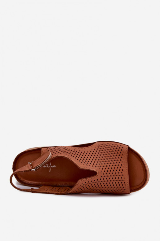 Sandalias de mujer marrón perforadas con plataforma Tai turiciejka L4494-29