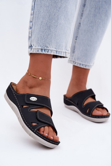 Zapatillas de cuero para mujer azul oscuro con cierres adhesivos Inblu OE0001GU