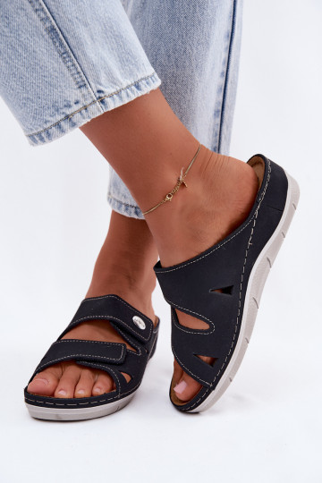 Zapatillas de cuero para mujer azul oscuro con cierres adhesivos Inblu OE0001GU 2