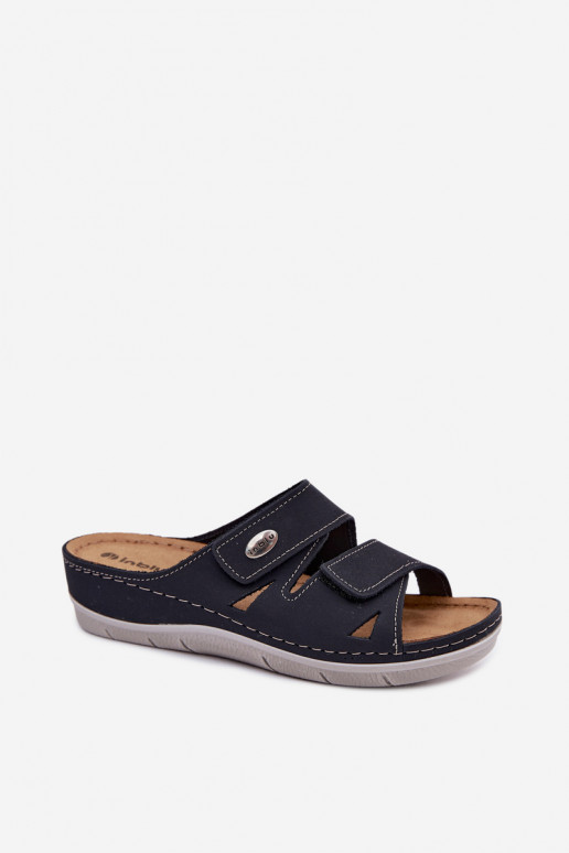 Zapatillas de cuero para mujer azul oscuro con cierres adhesivos Inblu OE0001GU