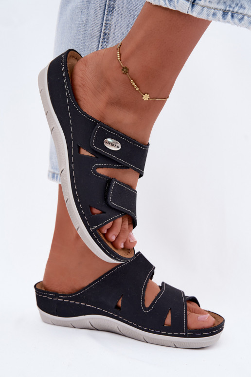 Zapatillas de cuero para mujer azul oscuro con cierres adhesivos Inblu OE0001GU