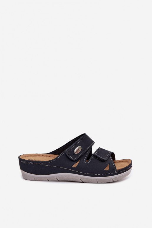 Zapatillas de cuero para mujer azul oscuro con cierres adhesivos Inblu OE0001GU