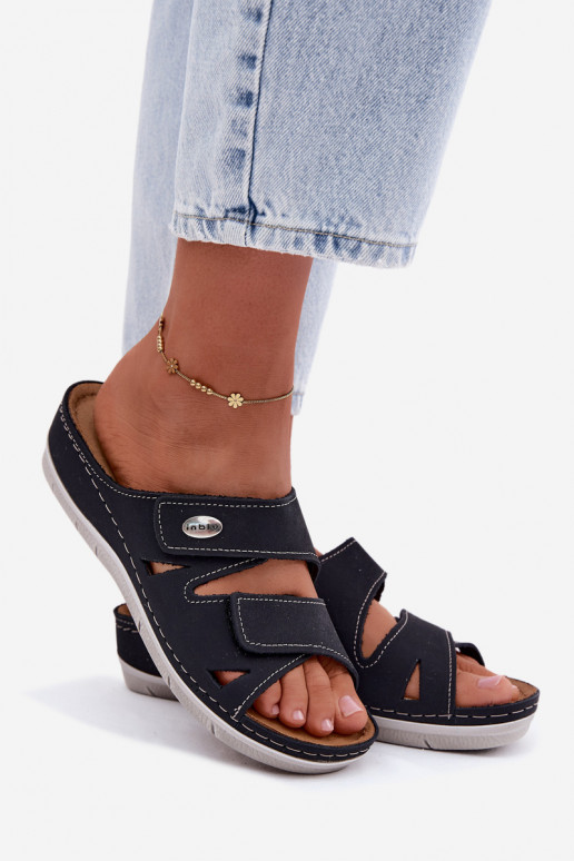 Zapatillas de cuero para mujer azul oscuro con cierres adhesivos Inblu OE0001GU