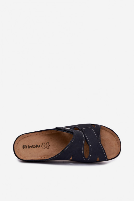 Zapatillas de cuero para mujer azul oscuro con cierres adhesivos Inblu OE0001GU