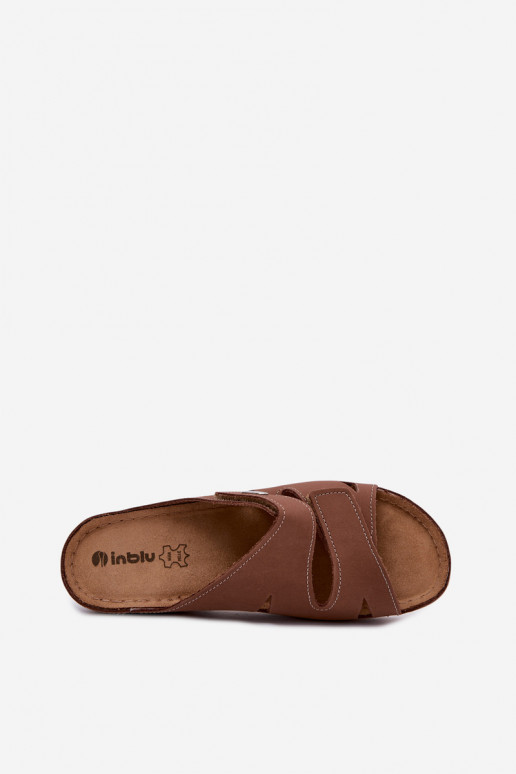 Zapatillas de cuero para mujer marrón con cierres adhesivos Inblu OE0001GU