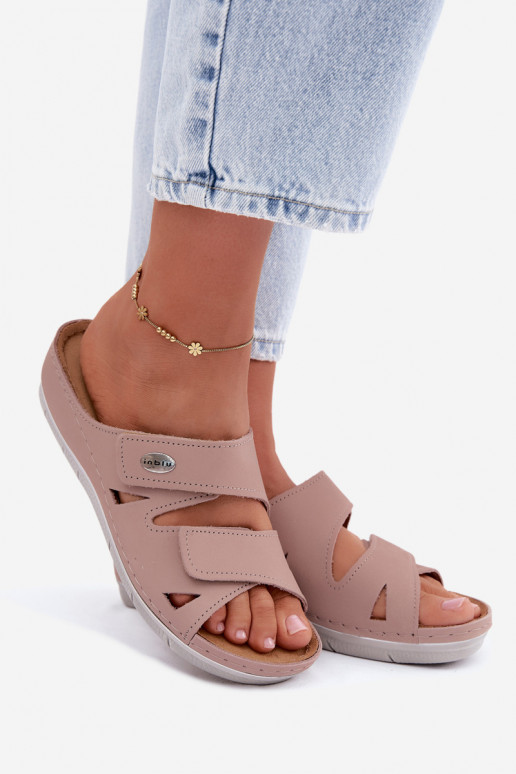 Zapatillas de cuero para mujer rosas con cierres adhesivos Inblu OE0001GU