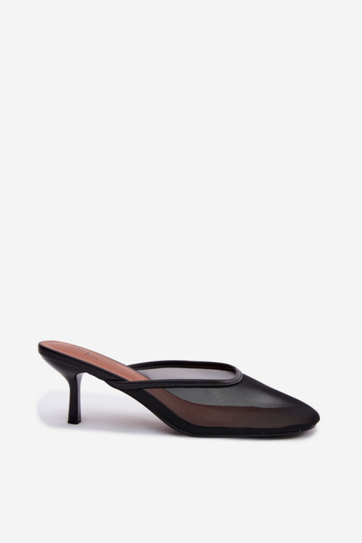 Zapatillas de malla negras con tacones finos Calmio