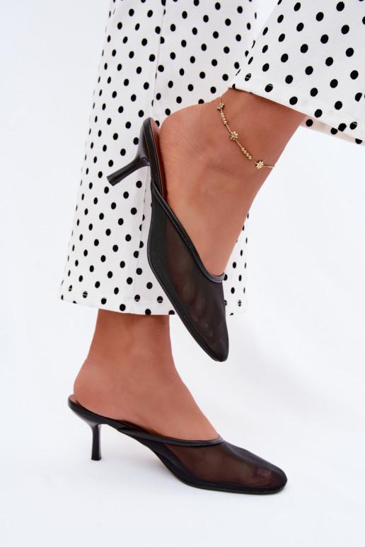 Zapatillas de malla negras con tacones finos Calmio