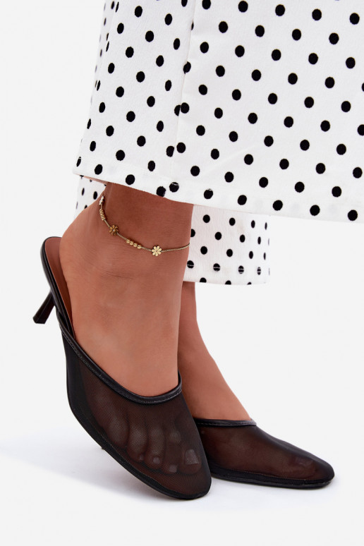 Zapatillas de malla negras con tacones finos Calmio