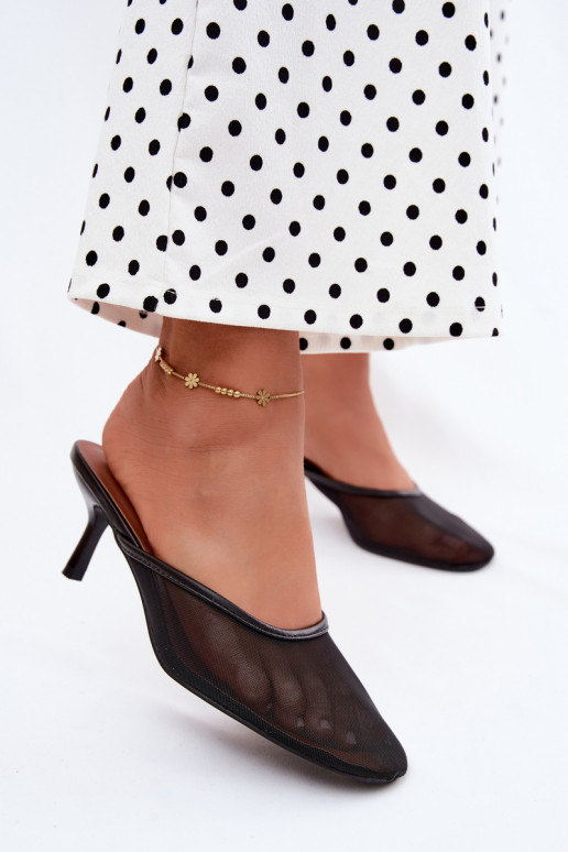 Zapatillas de malla negras con tacones finos Calmio