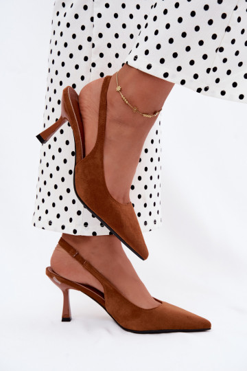 Sandalias de mujer marrón con tacones finos de ante sintético Saria