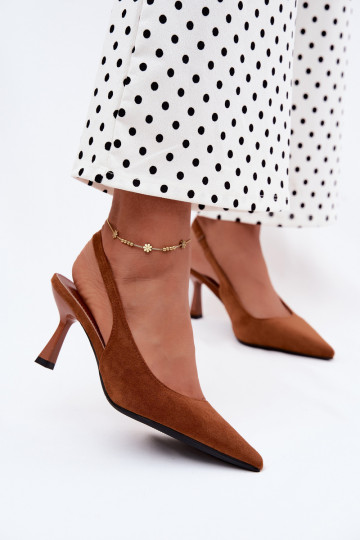 Sandalias de mujer marrón con tacones finos de ante sintético Saria 2