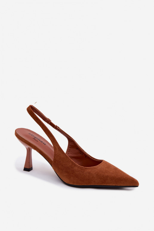 Sandalias de mujer marrón con tacones finos de ante sintético Saria